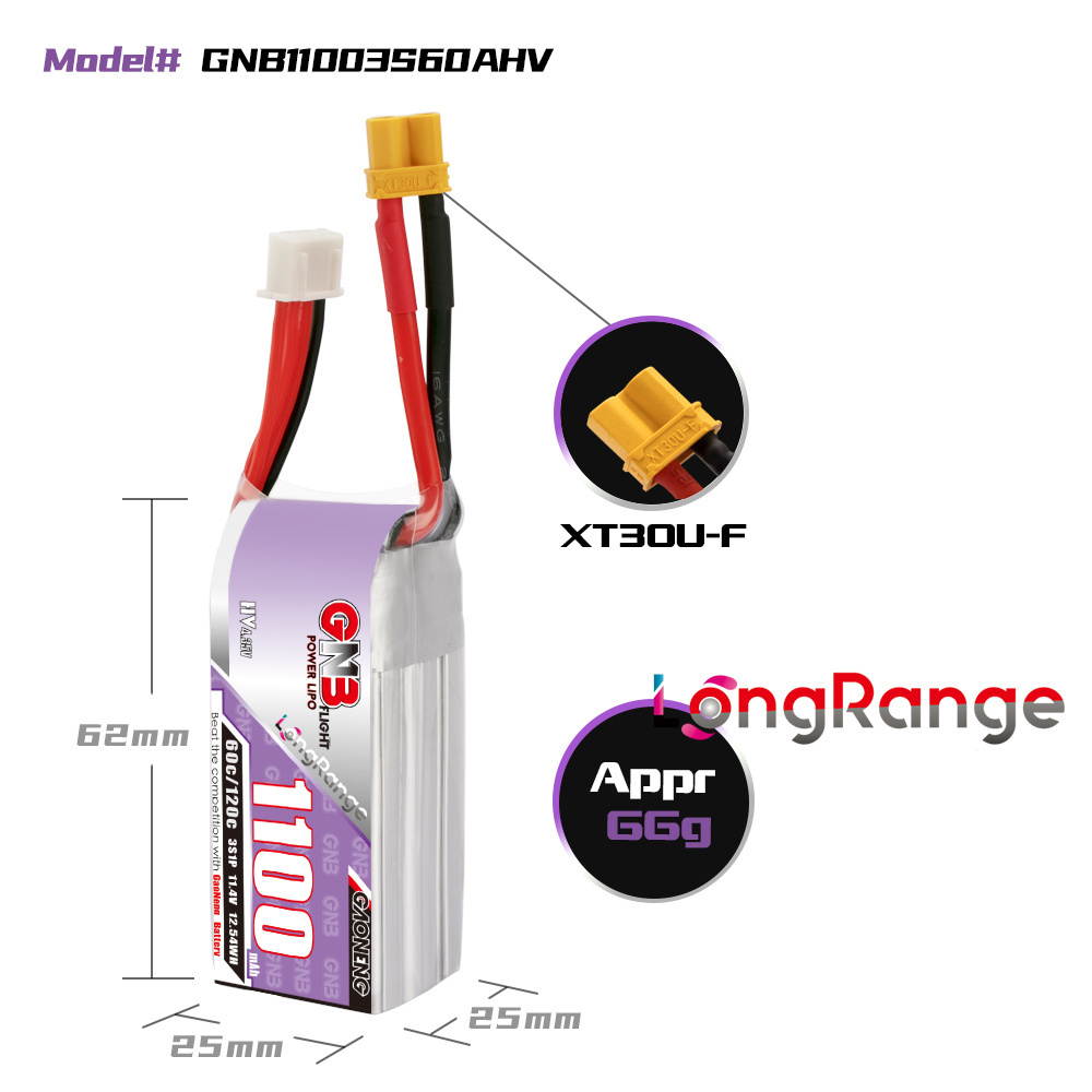 GNB 1100mAh 2S 3S 4S 6S 60C/12 - Drone Battery 3S 评论和价格